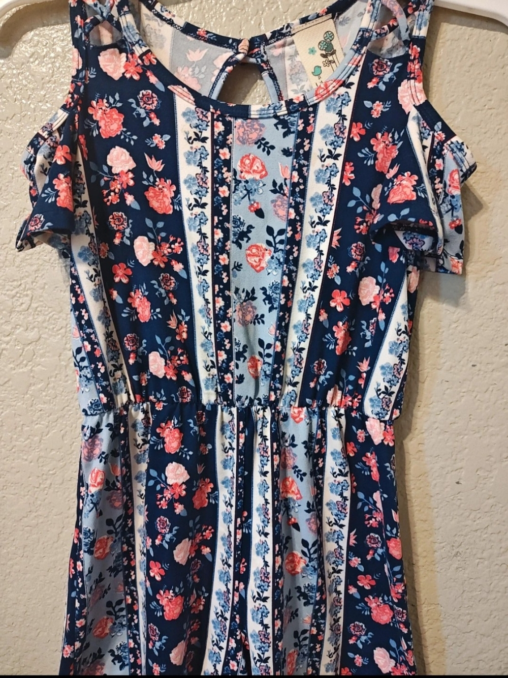 Lily Bleu Navy and Pink Floral Cold-Shoulder Romper